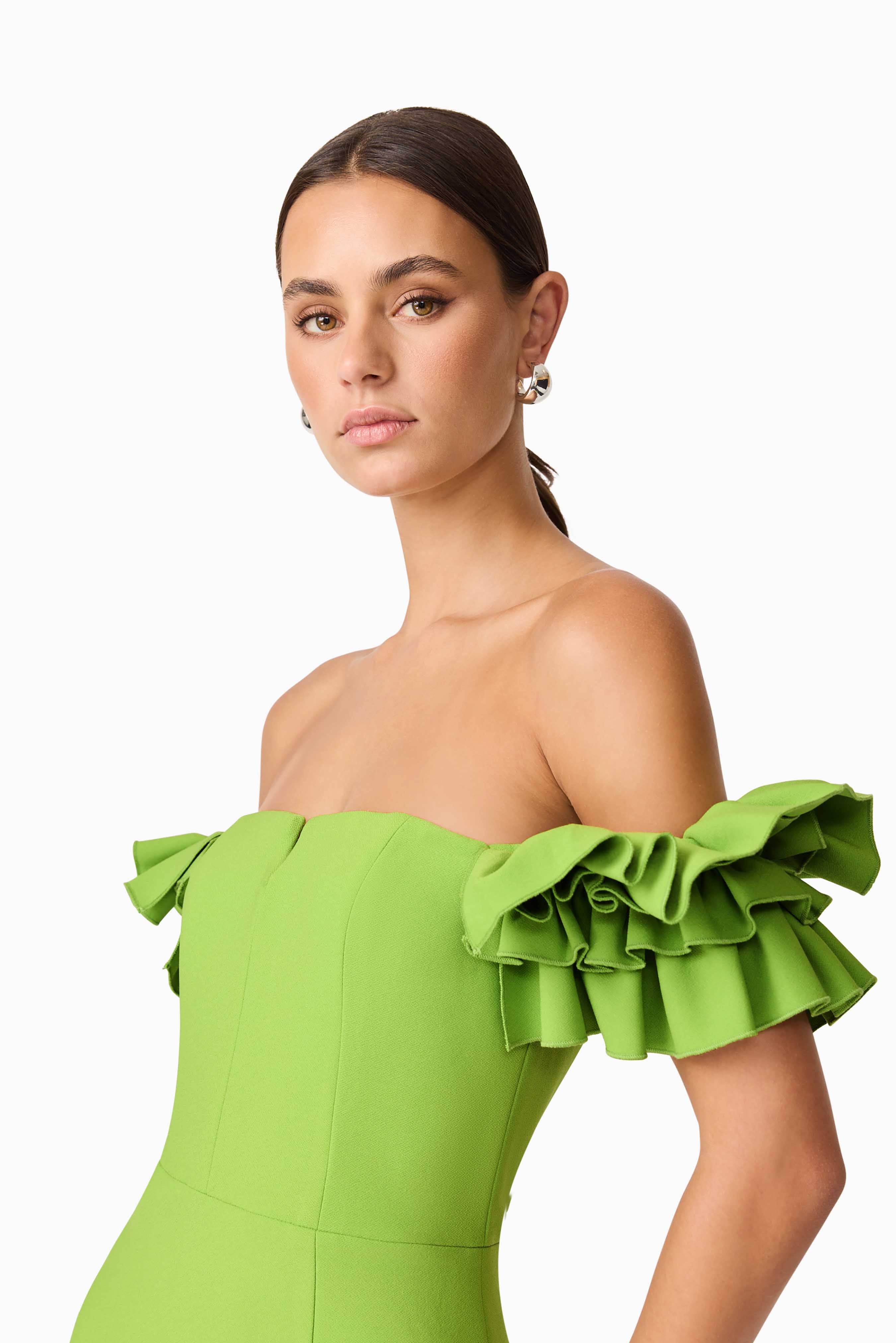 Nola Off The Shoulder Mini Dress in Green