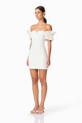 Nola Off The Shoulder Mini Dress in White