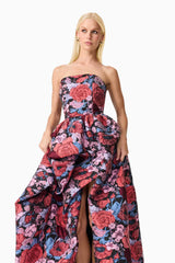 Delphine Strapless Gown in Pink & Black Floral