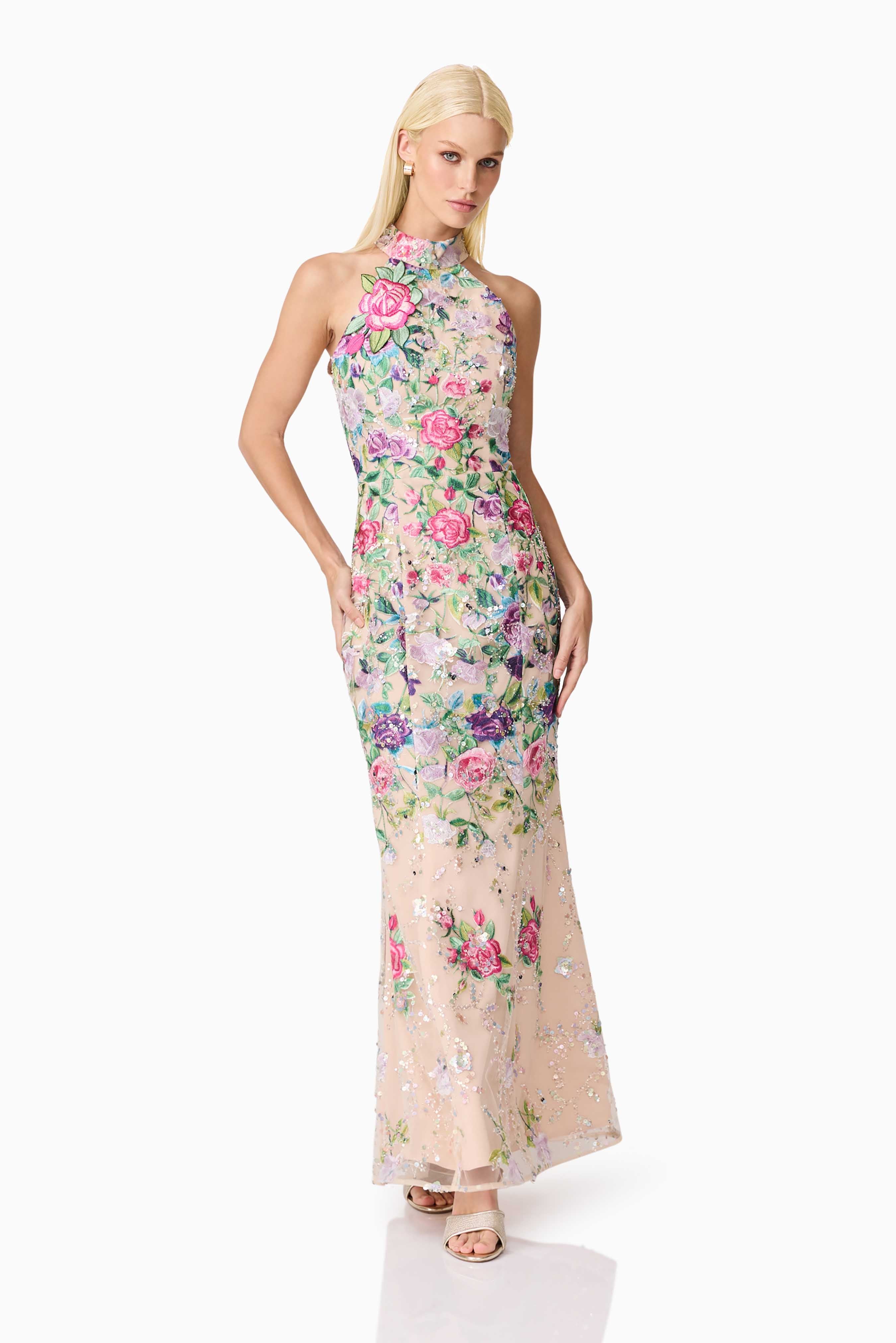 Eliska Halter Neck Gown in Floral