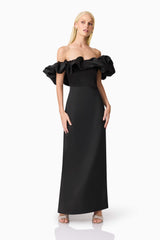Sharon Off The Shoulder Midi Dress in Black