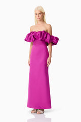 Sharon Off The Shoulder Midi Dress in Purple