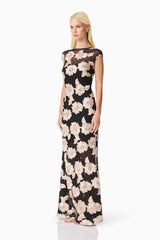 Margaux Fit & Flare Gown in Black & Gold Floral