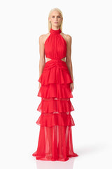 Lilja Halter Neck Maxi Dress in Red