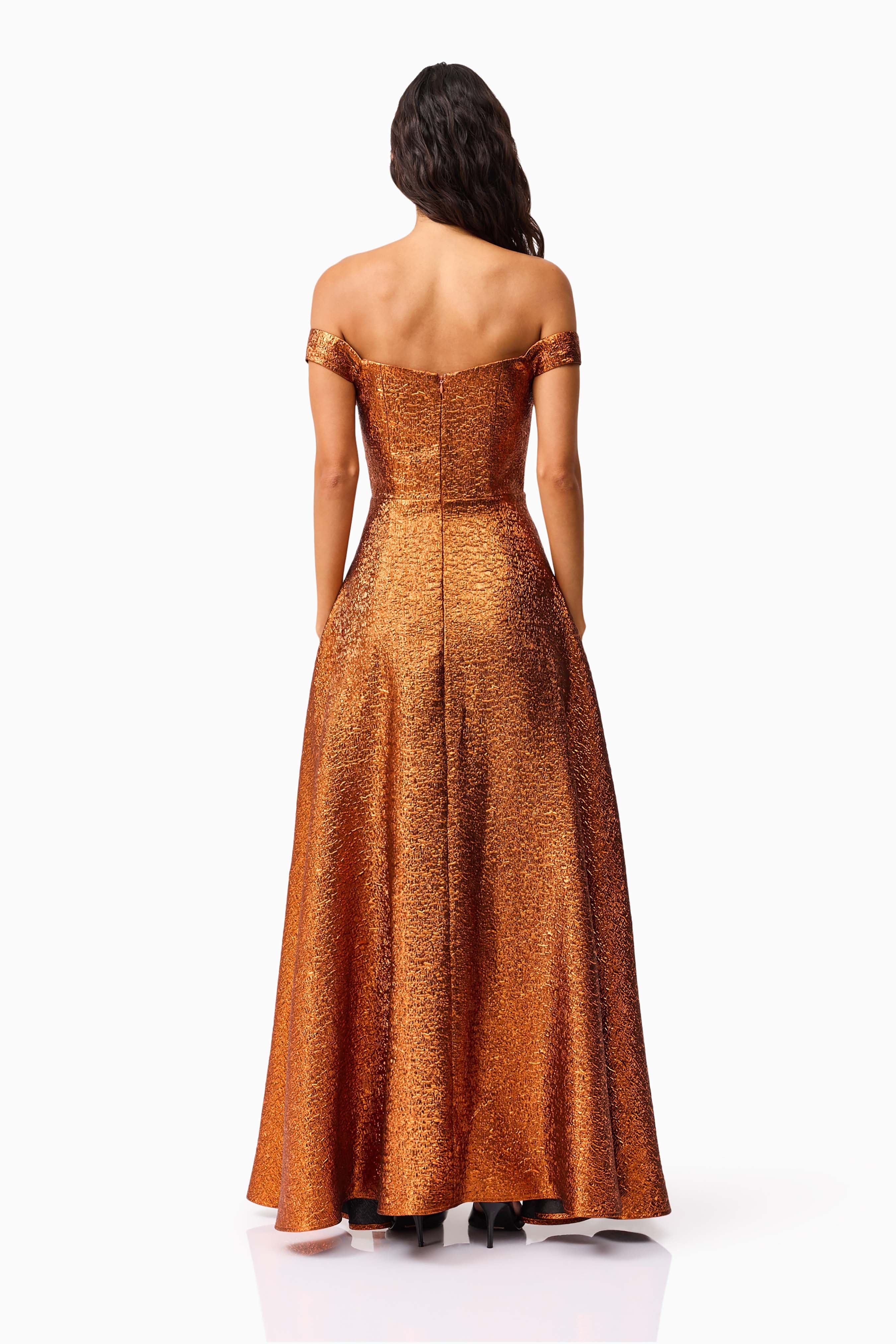 Sapphira Off The Shoulder Gown in Orange