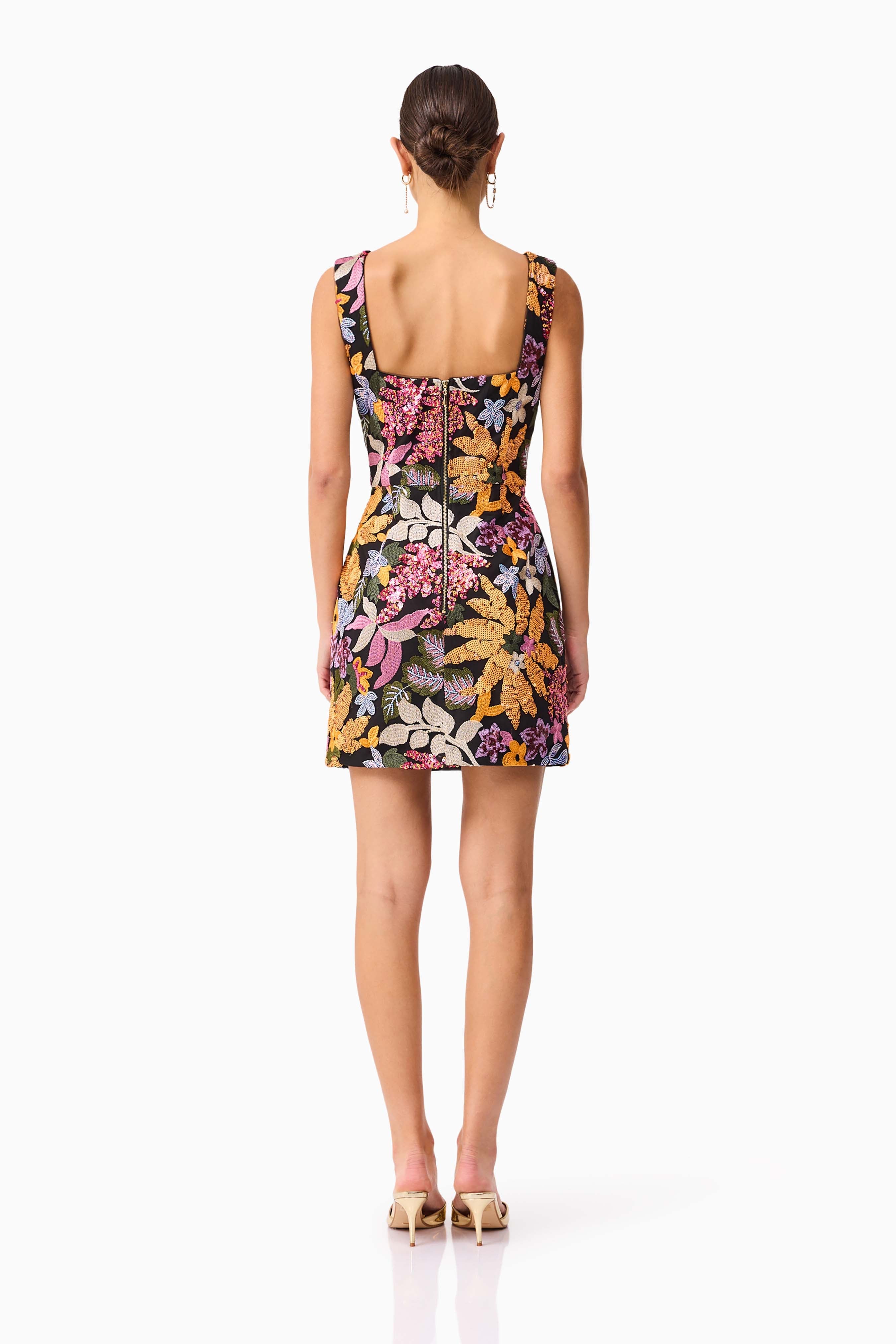 Kiran Party Mini Dress in Orange Floral
