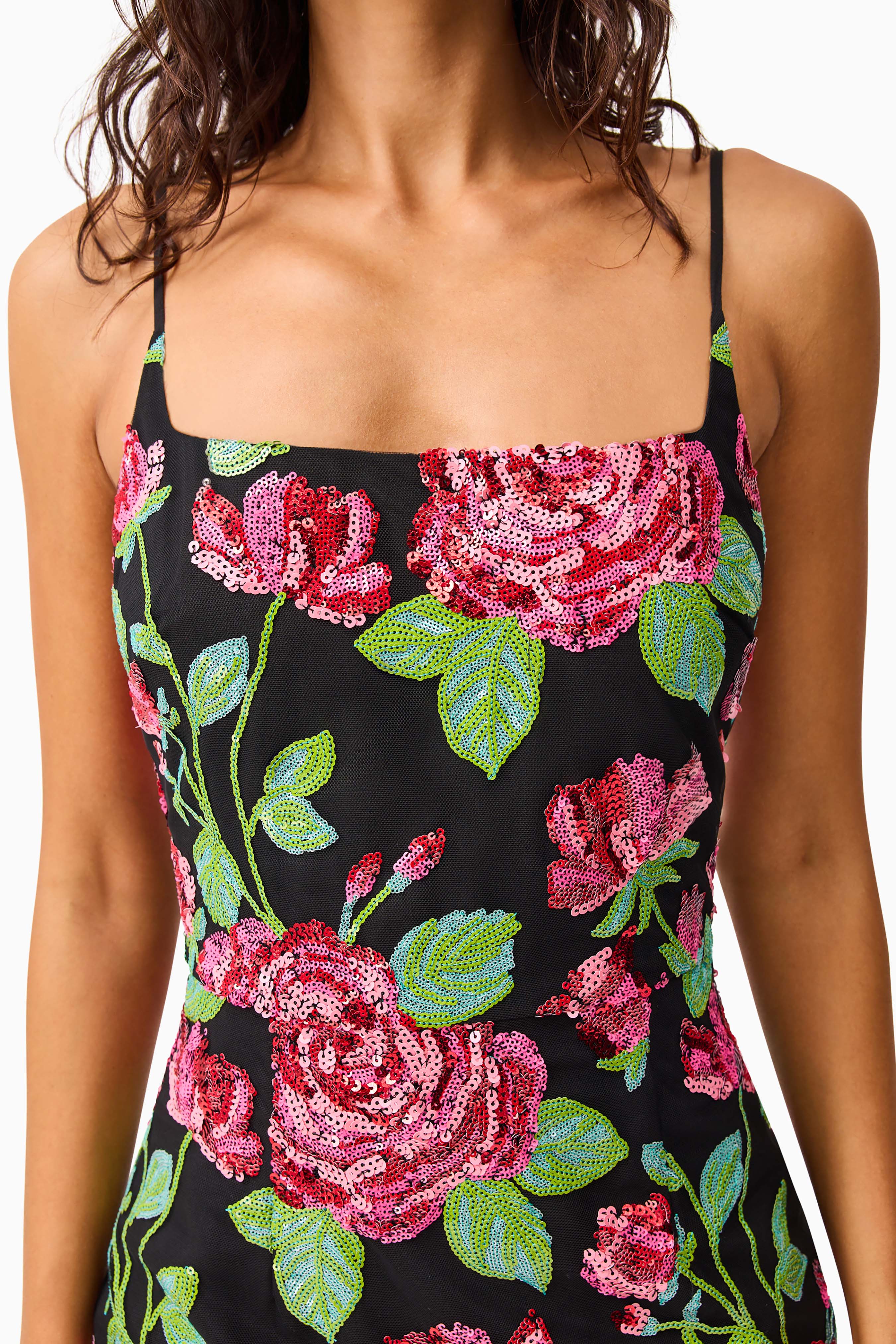 Lyra Sequin Gown in Pink & Green Floral
