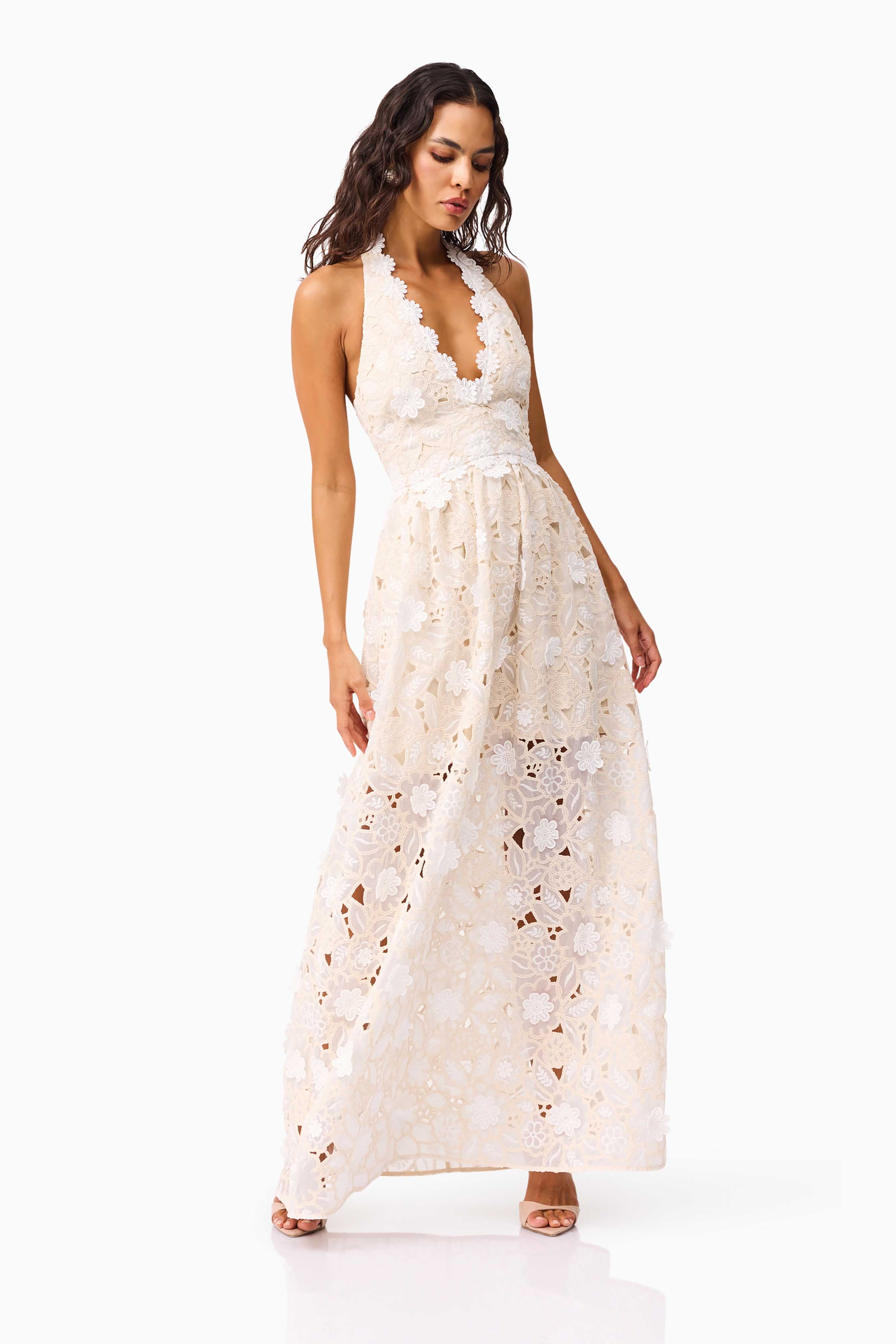 Sienna V-Neck Gown in Cream