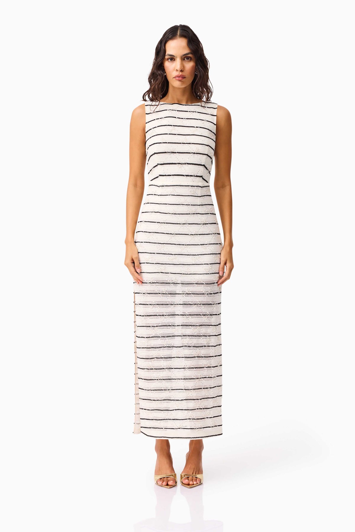 Eldora Low Back Midi Dress in Black & White
