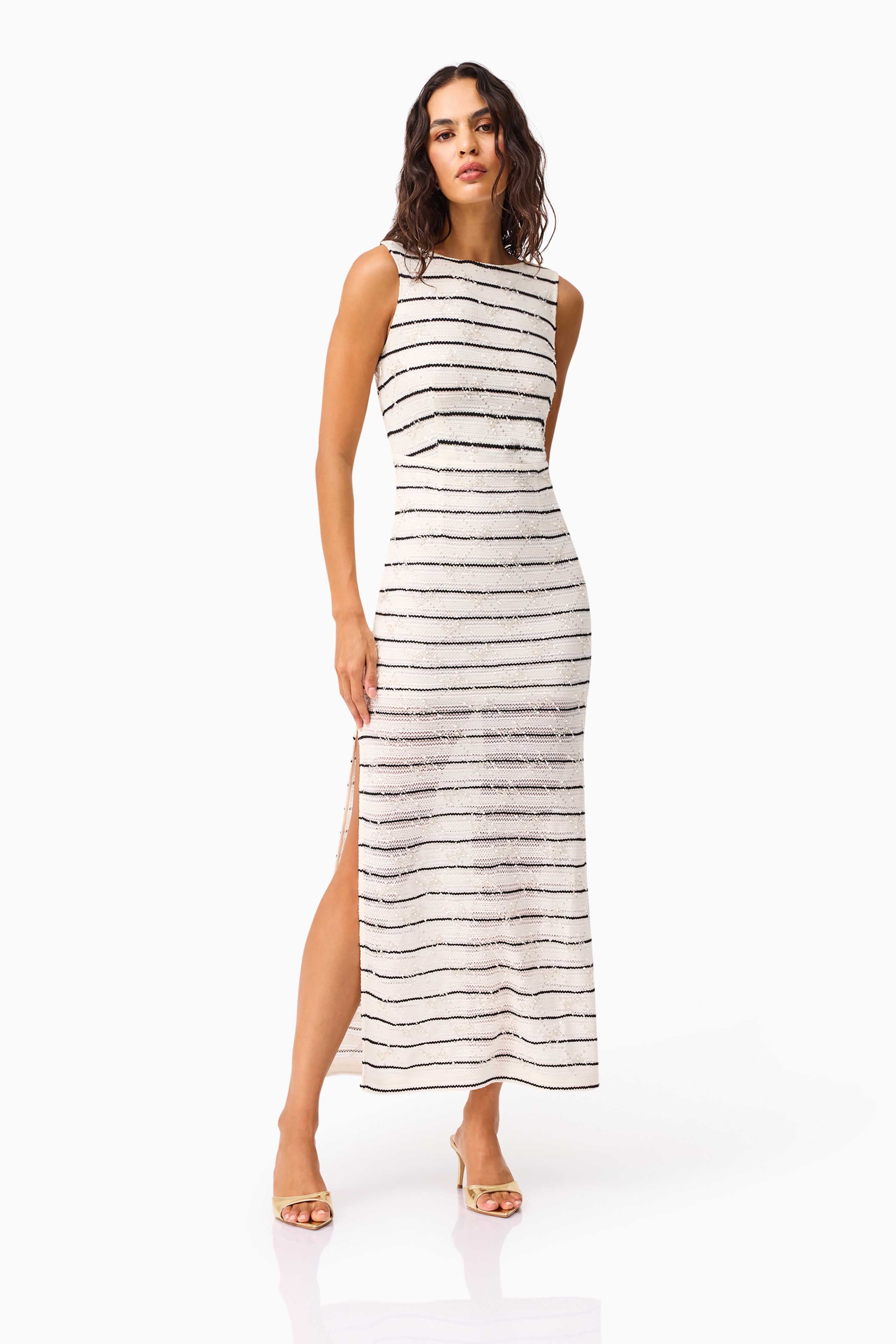 Eldora Low Back Midi Dress in Black & White