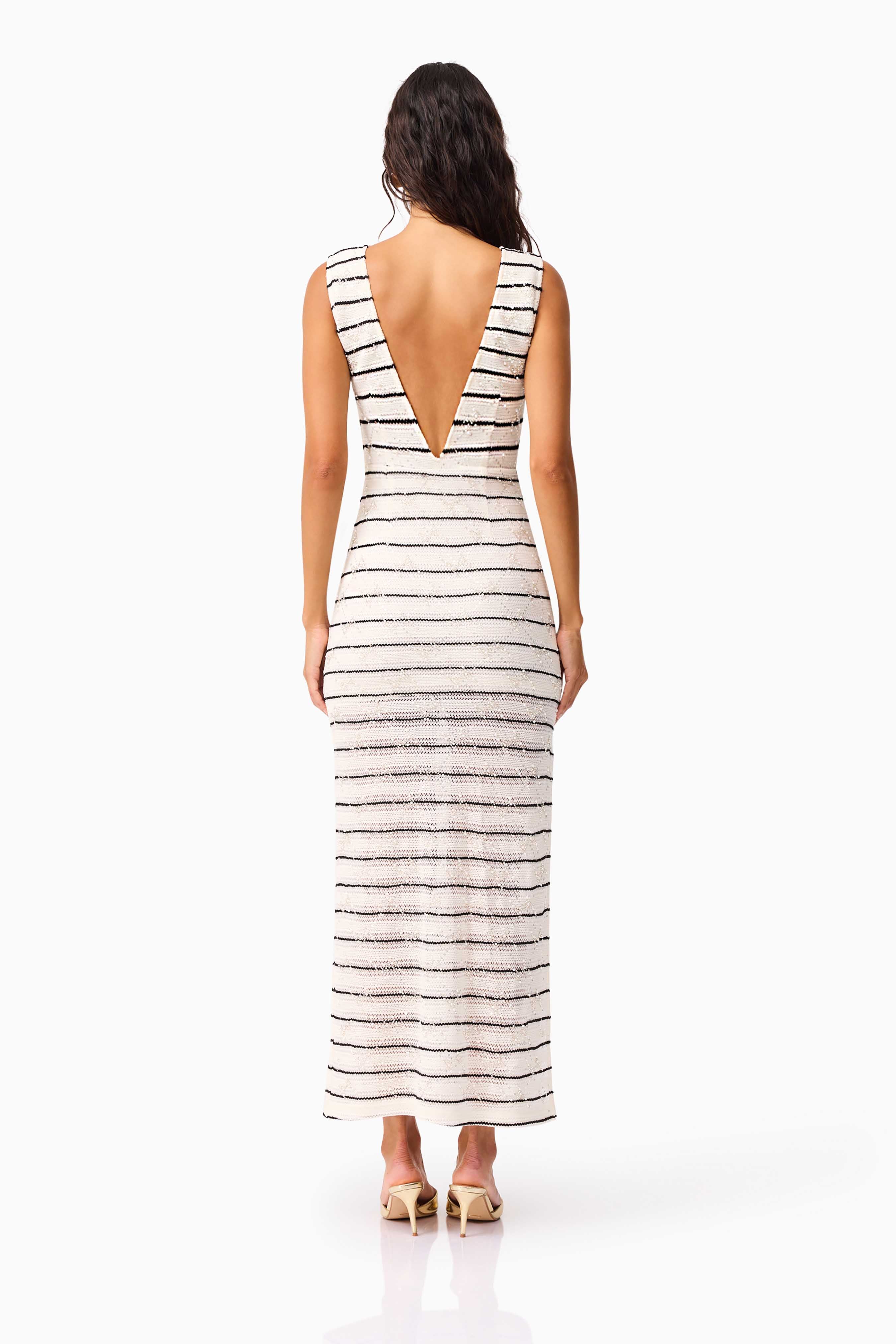 Eldora Low Back Midi Dress in Black & White