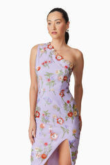 Naya One Shoulder Midi Dress in Purple