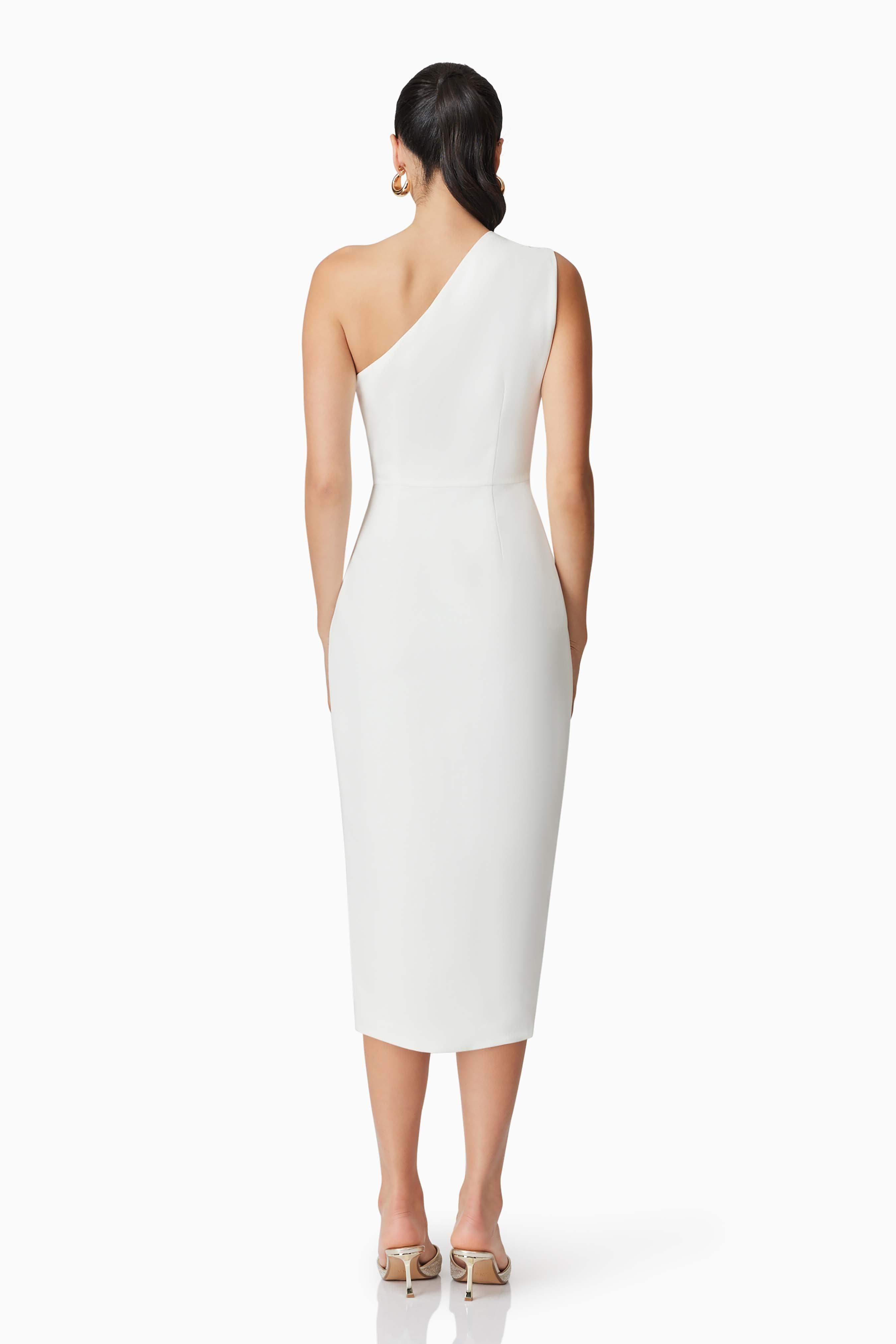 Hazelle One Shoulder Midi Dress in White