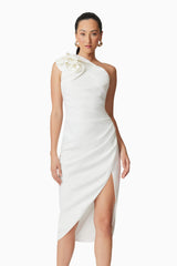 Hazelle One Shoulder Midi Dress in White
