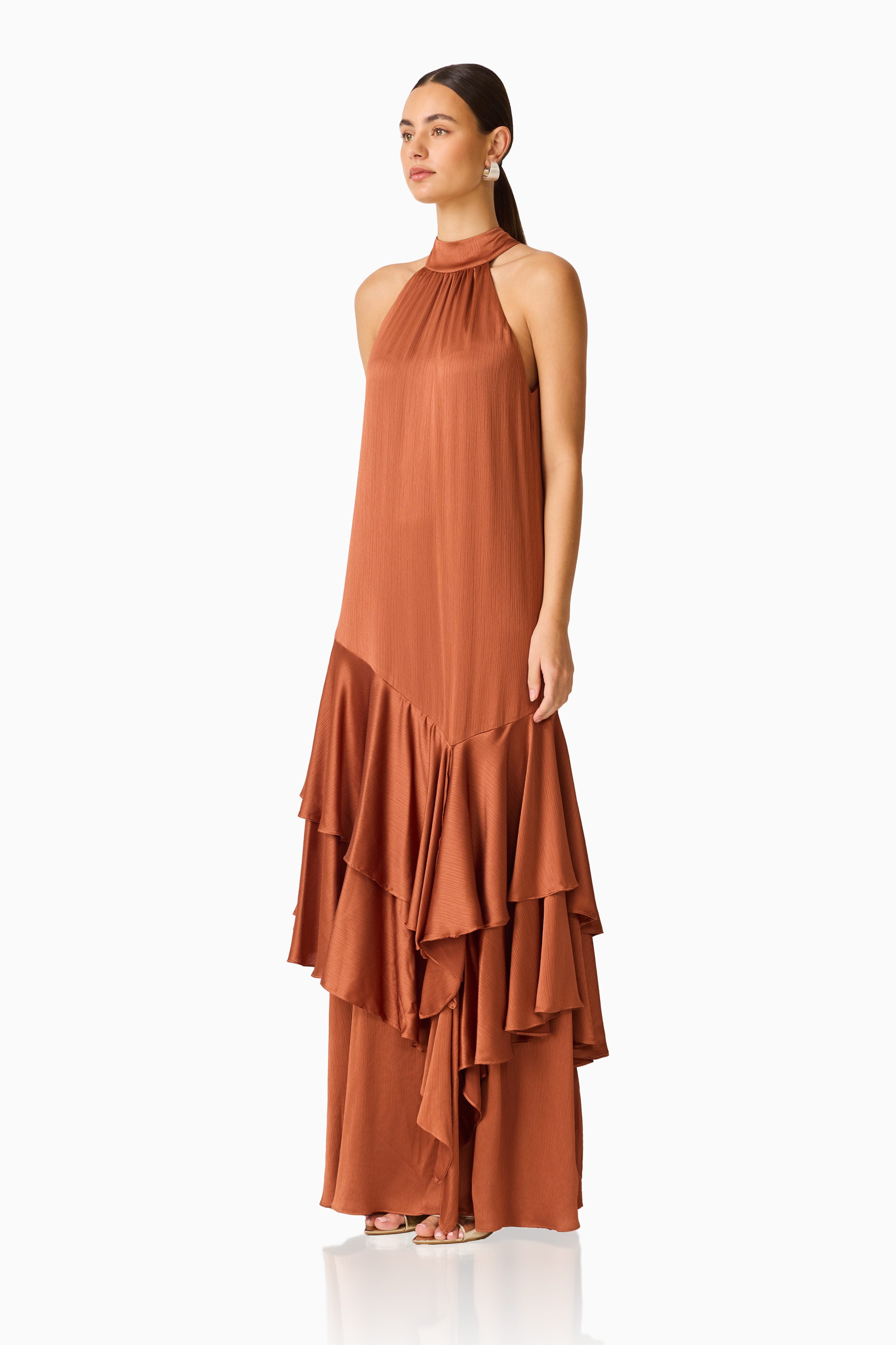 Varella Halter Gown in Chestnut Brown