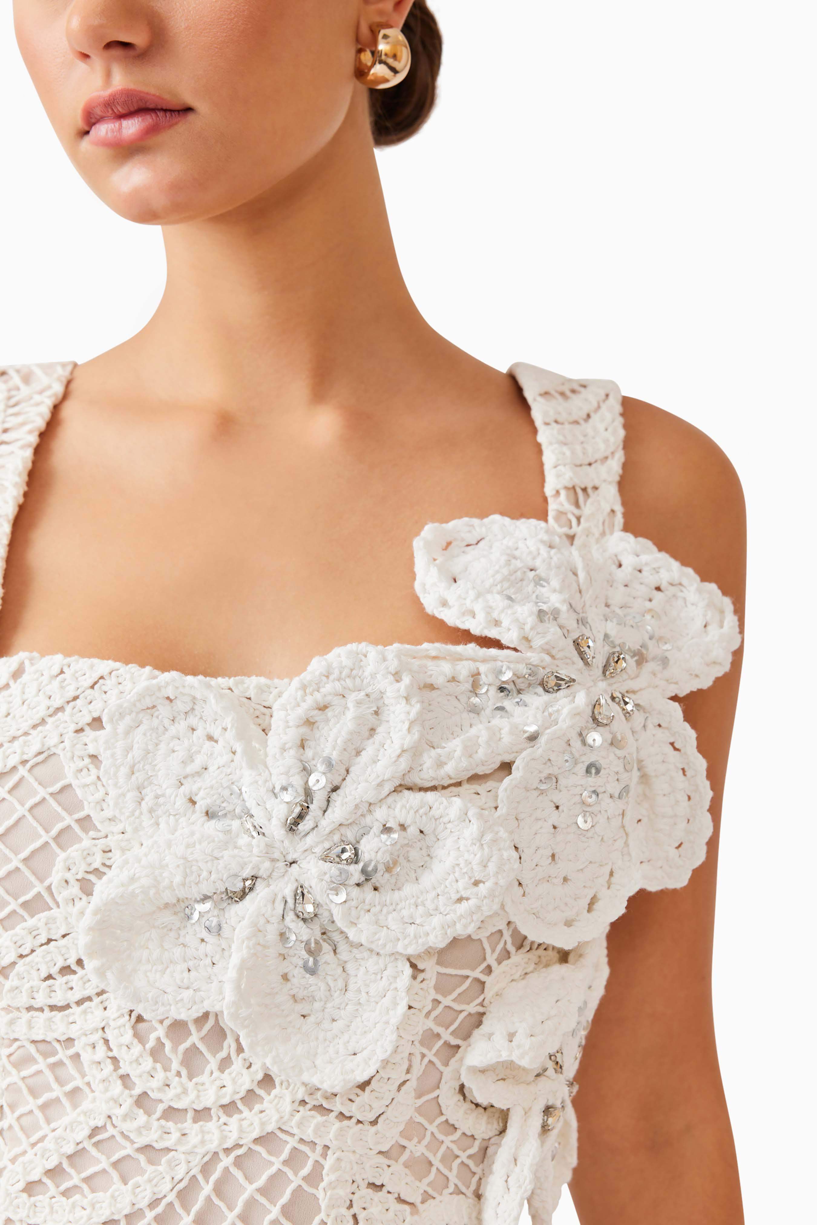 Kyra Crochet Mini Dress in White