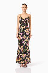Tess Floral Maxi Dress in Black