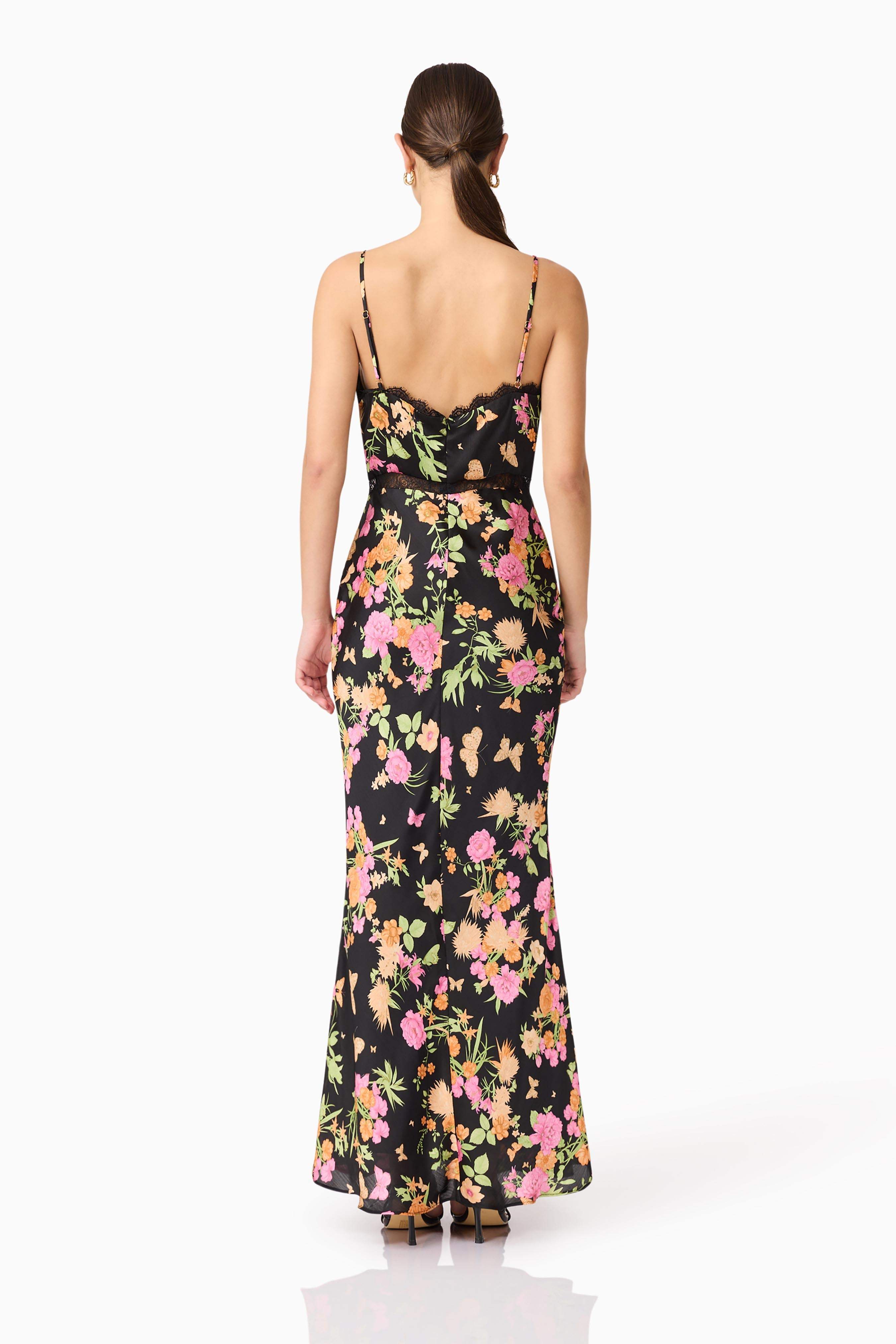 Tess Floral Maxi Dress in Black