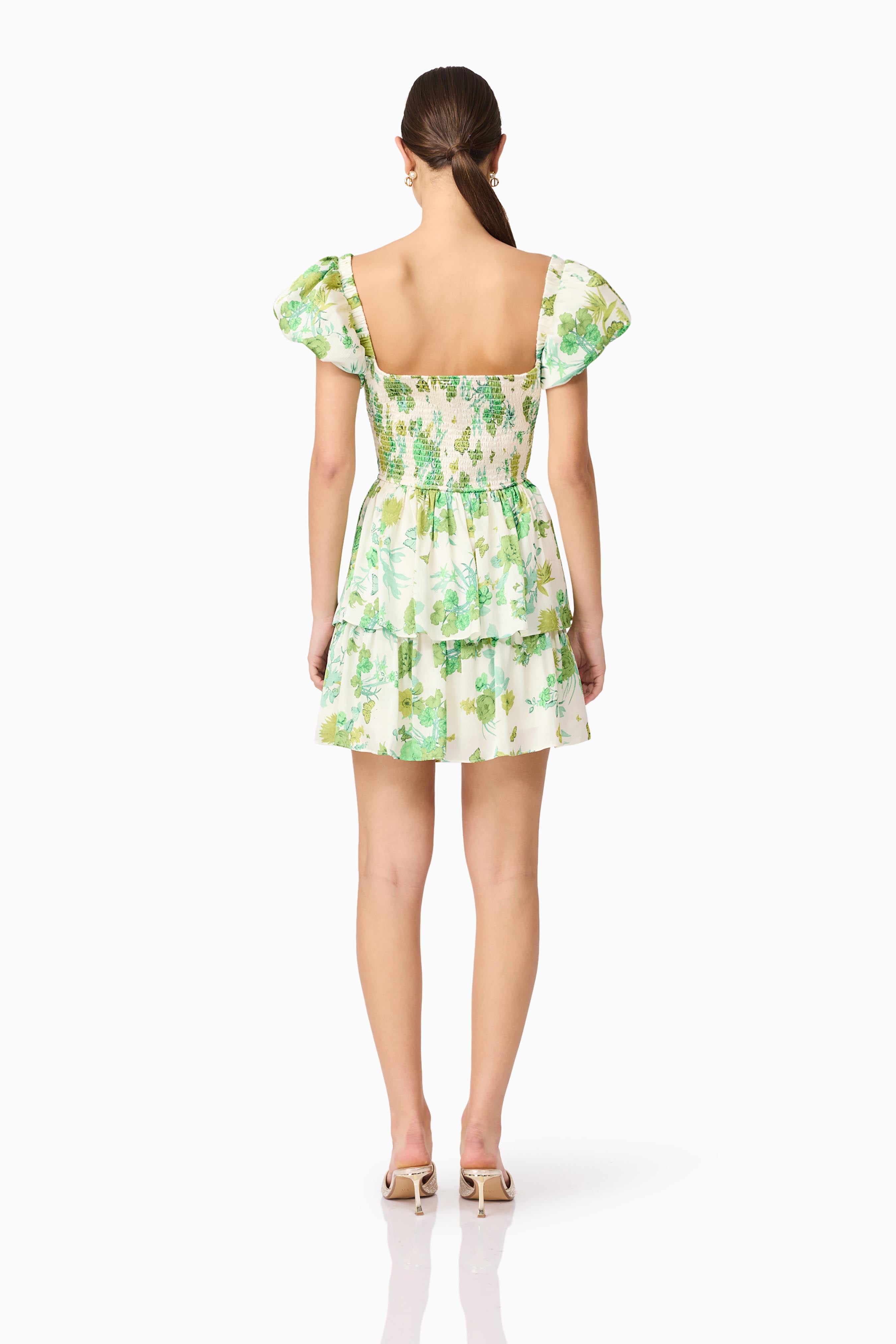 Tess Puff Sleeve Mini Dress in Green