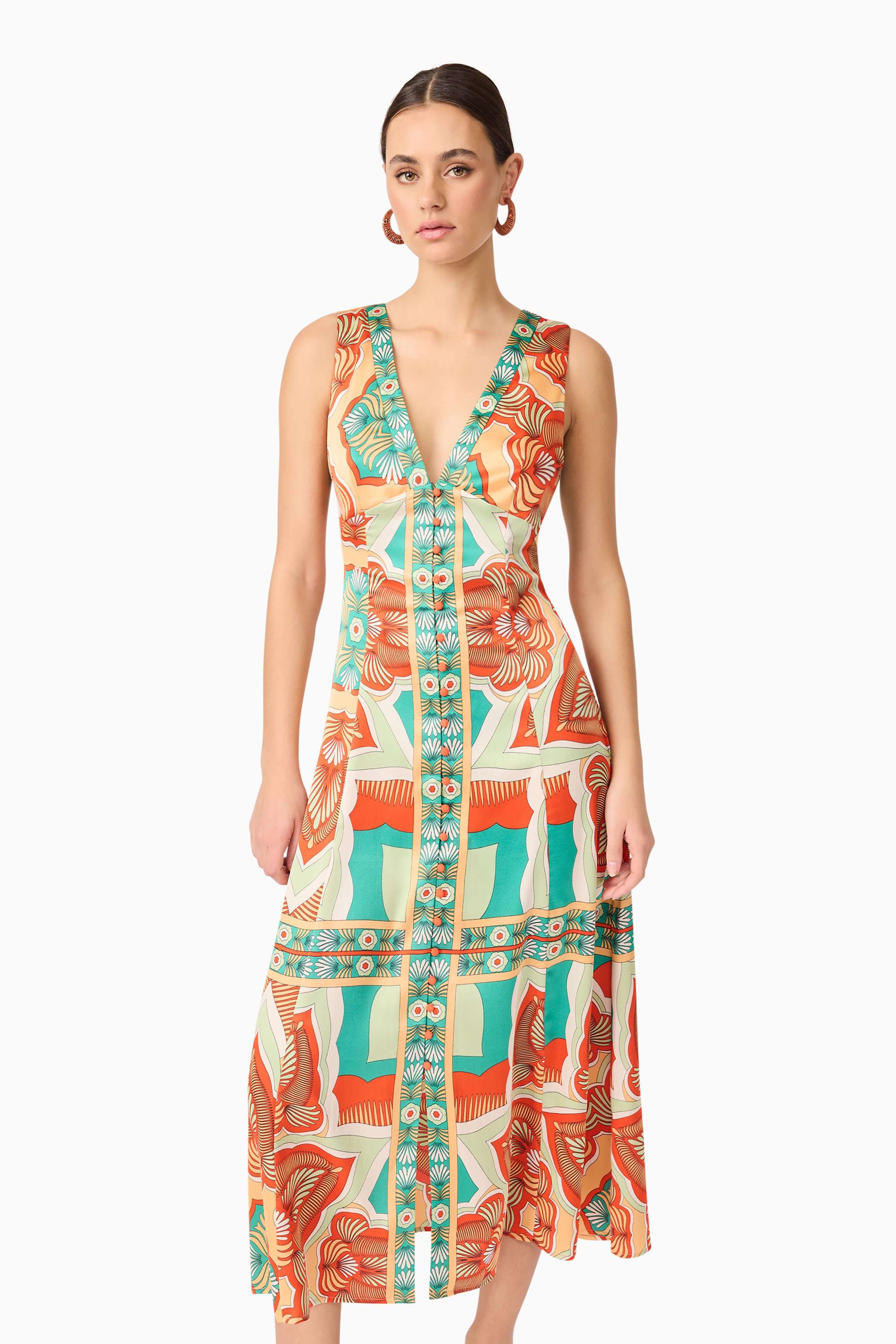 Neomi V Neck Midi Dress in Orange