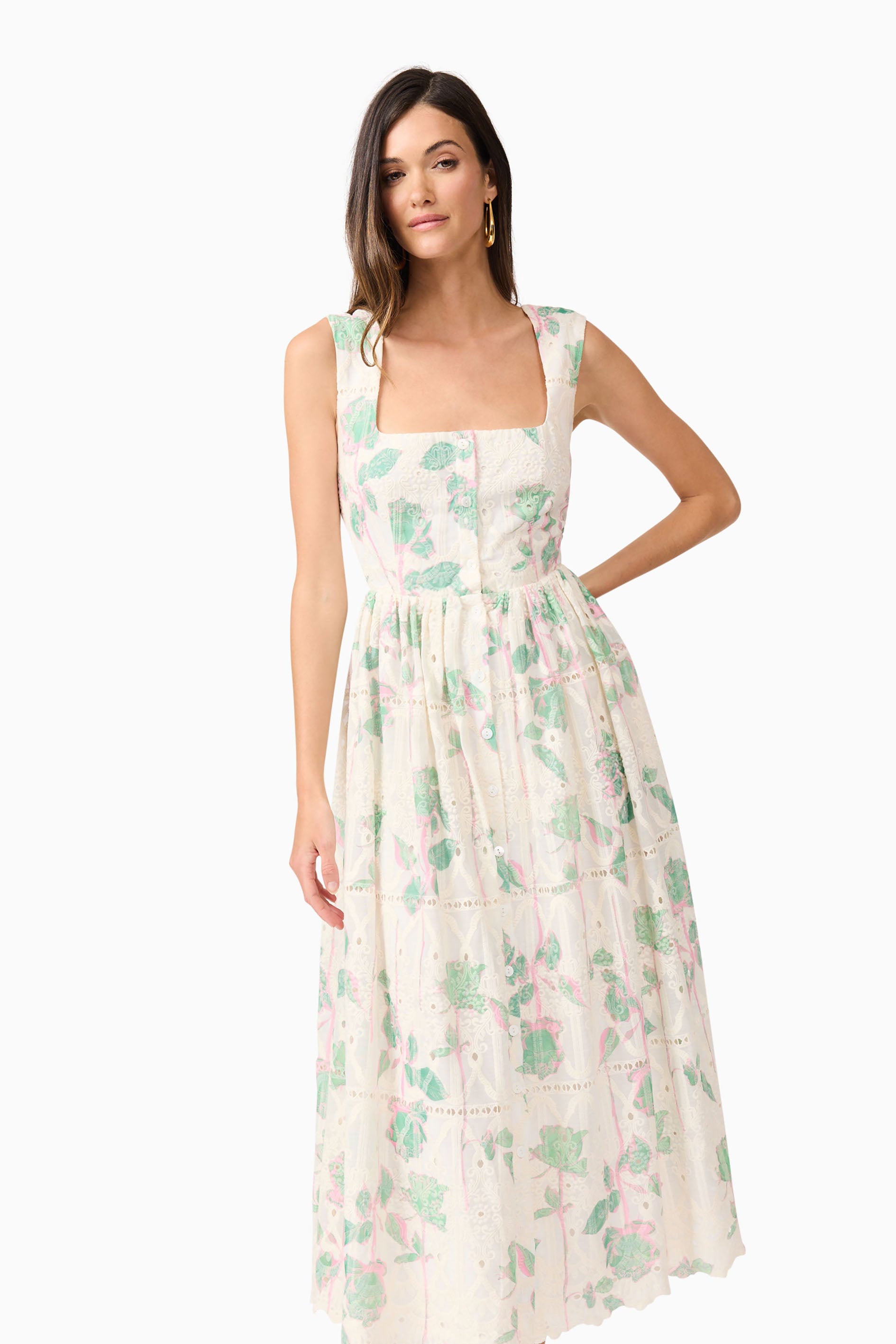 Kierra Floral Midi Dress in White