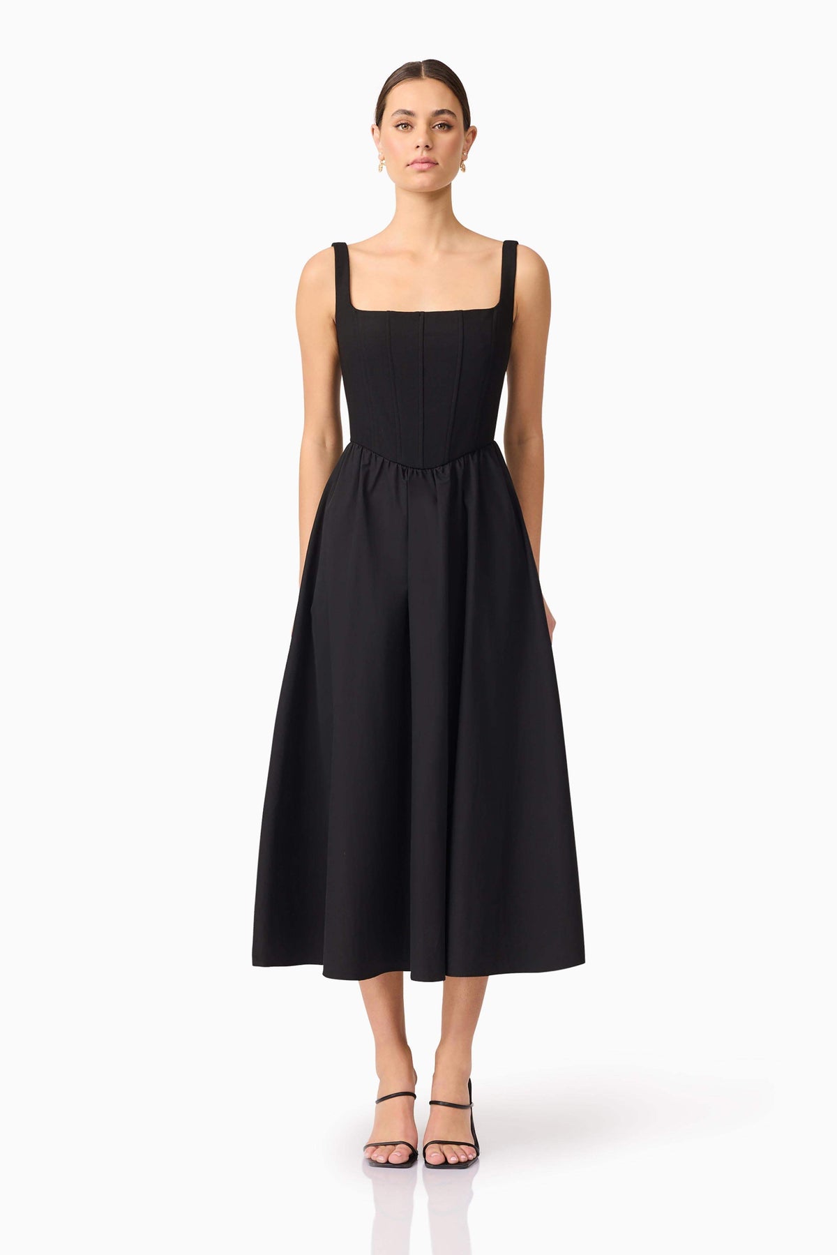 Ingrid Corset Midi Dress in Black