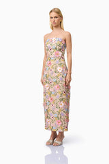 Helena Strapless Midi Dress In Floral