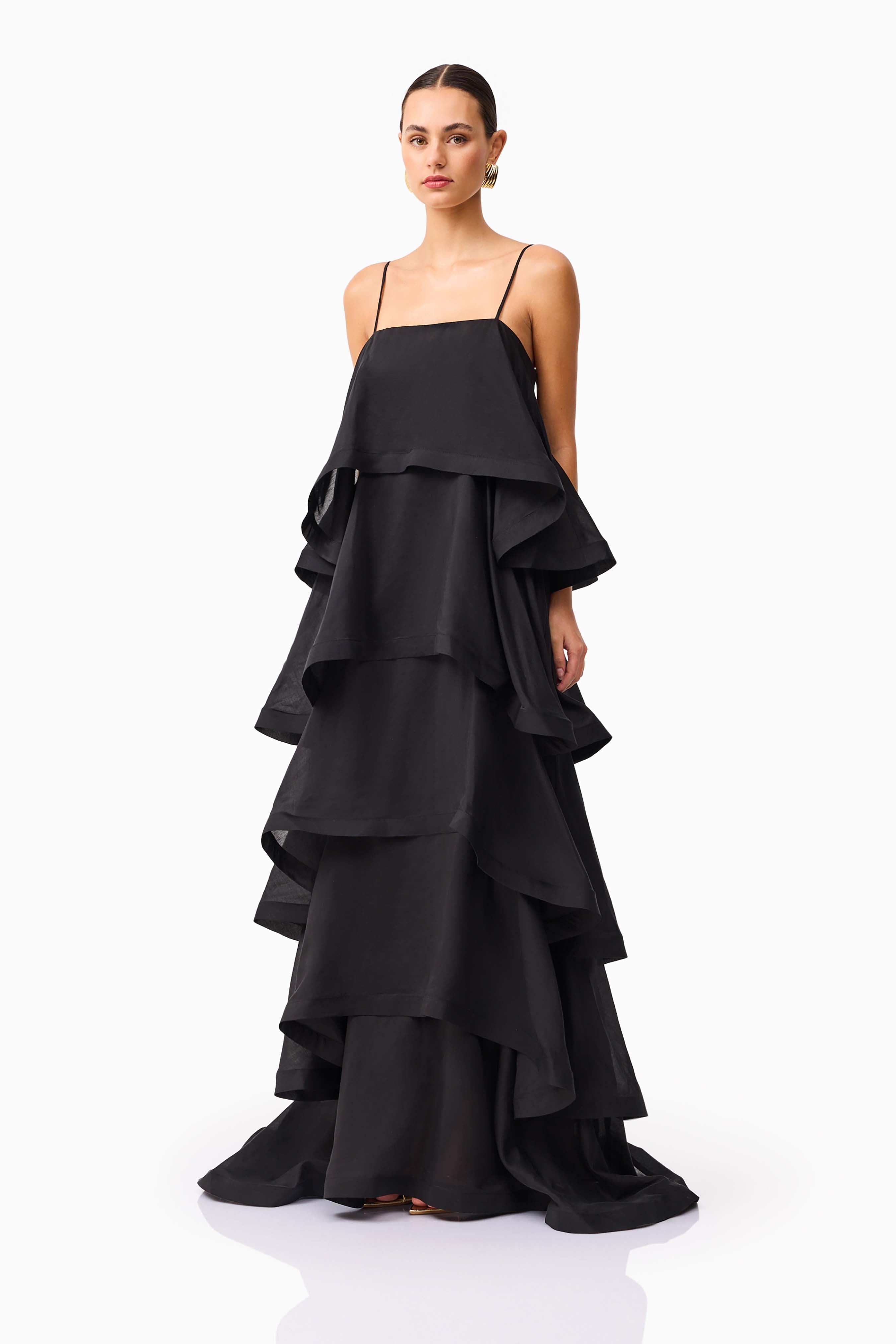 Tilly 5 Tiered Maxi Dress in Black