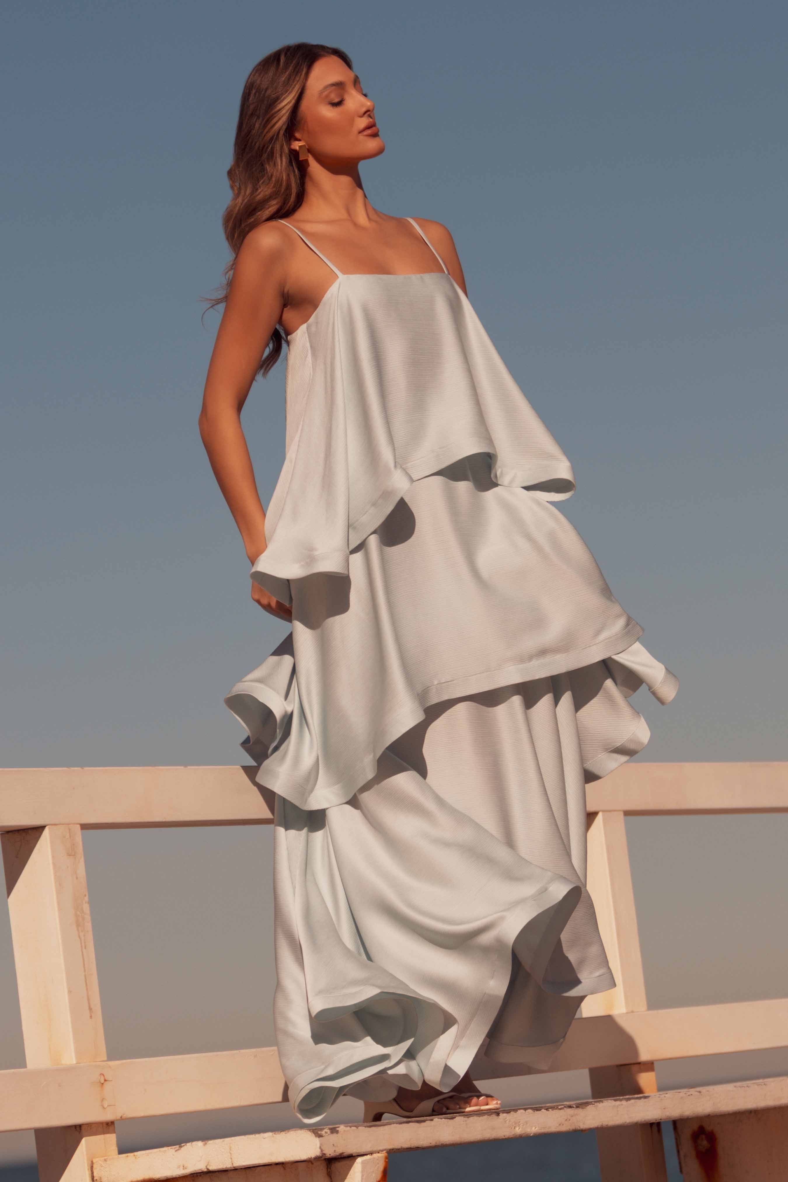 Tilly Tiered Maxi Dress in Blue