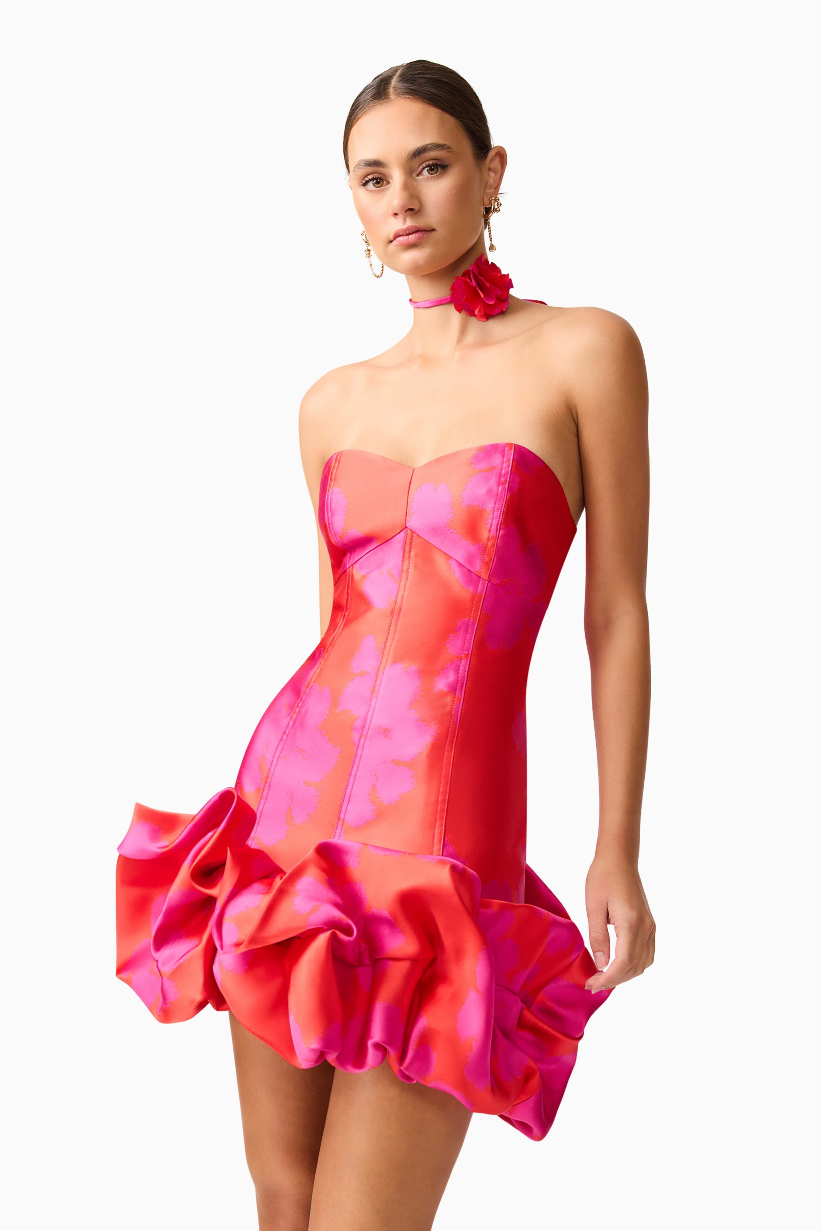 Eloise Strapless Mini Dress in Pink & Red