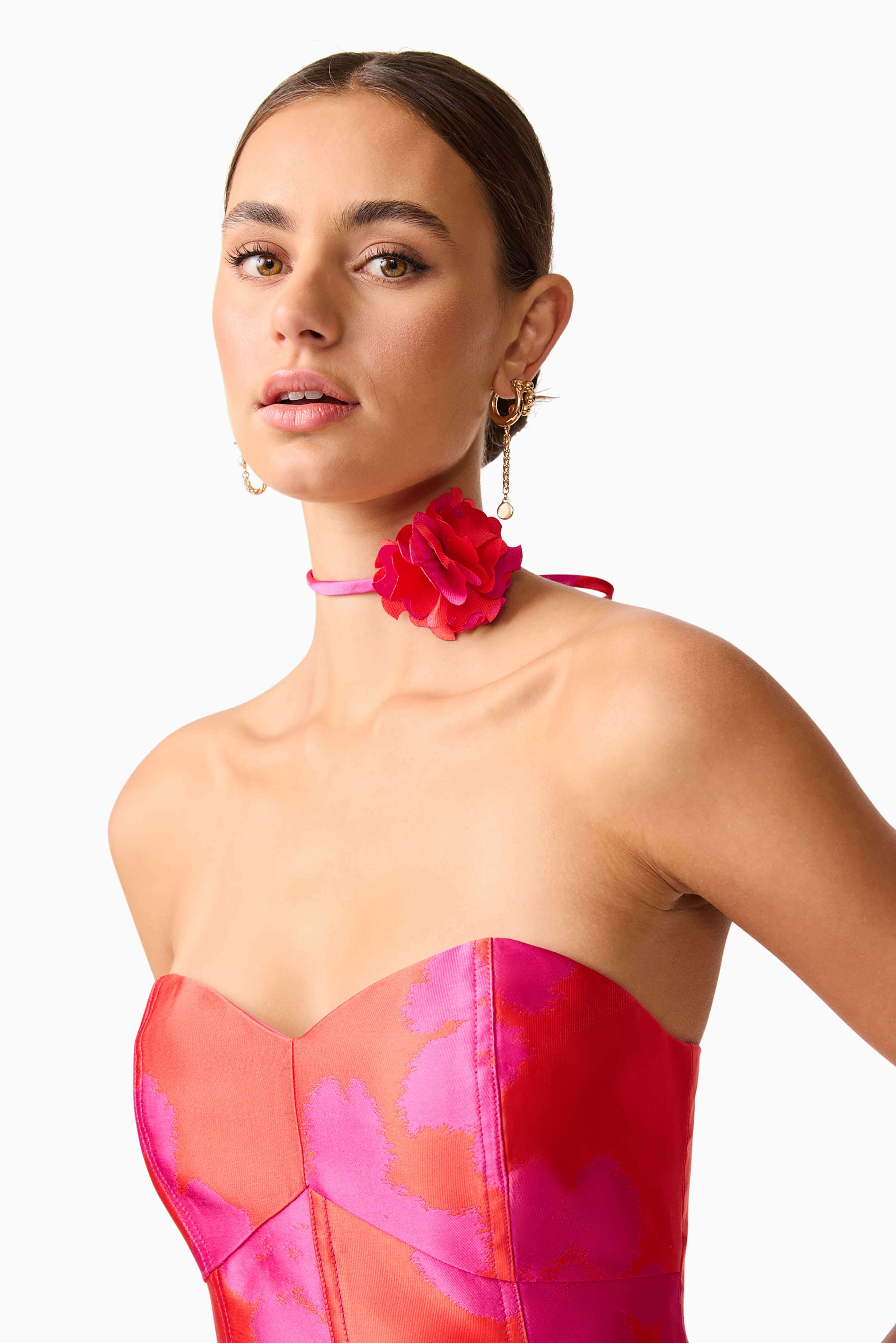 Eloise Strapless Mini Dress in Pink & Red