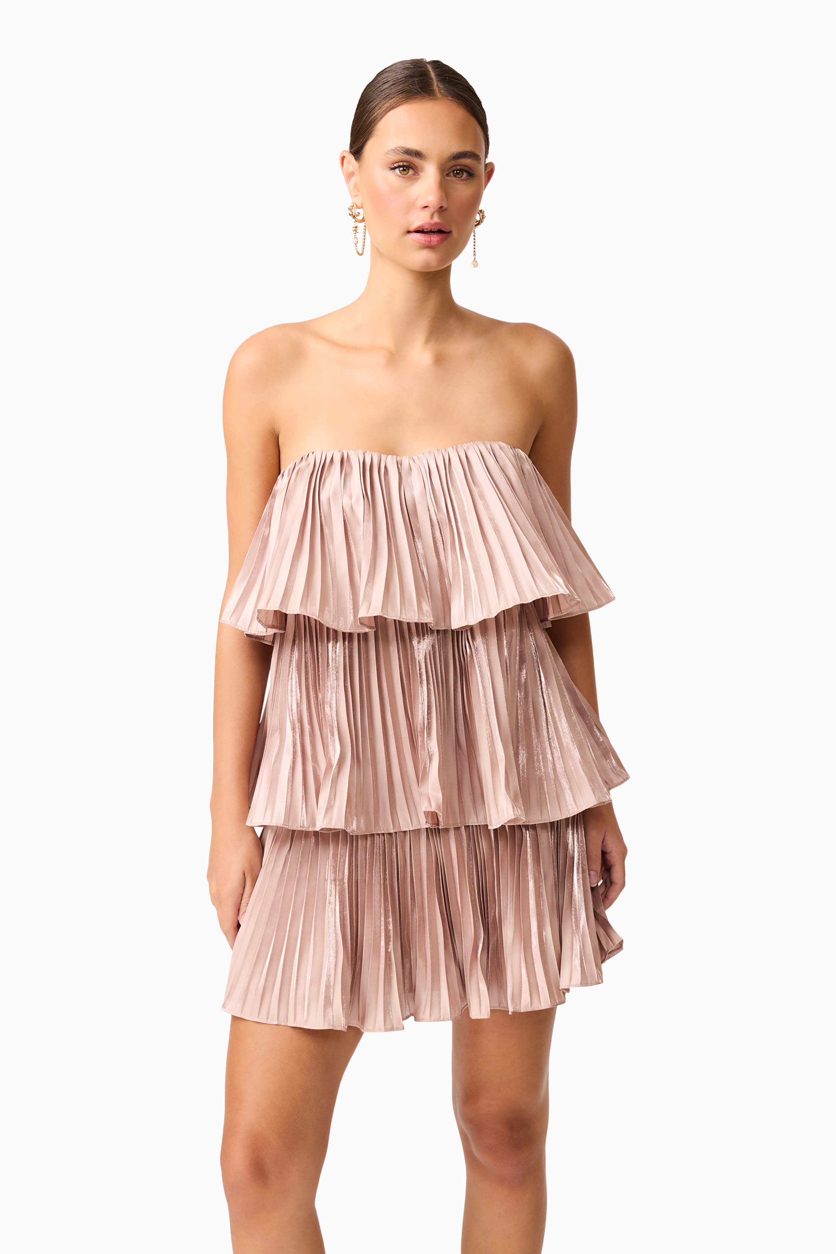 Lison Tiered Strapless Mini Dress in Pink