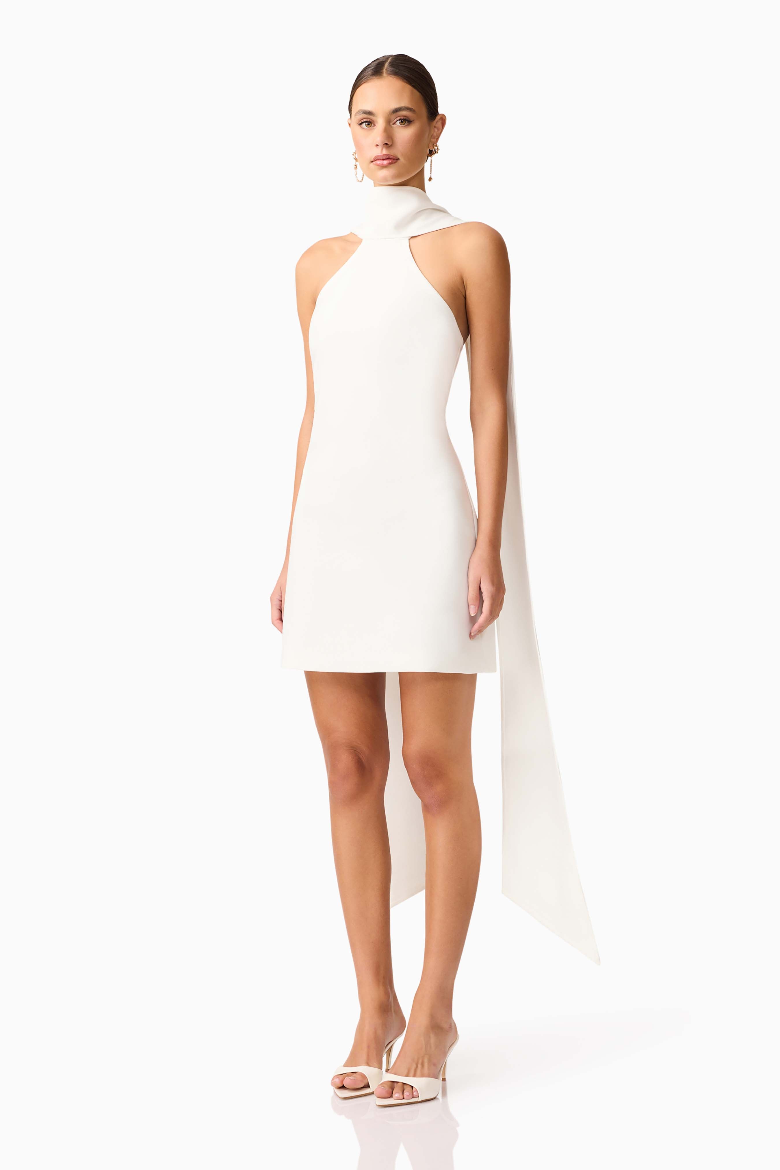 Mira Halter Mini Dress in White