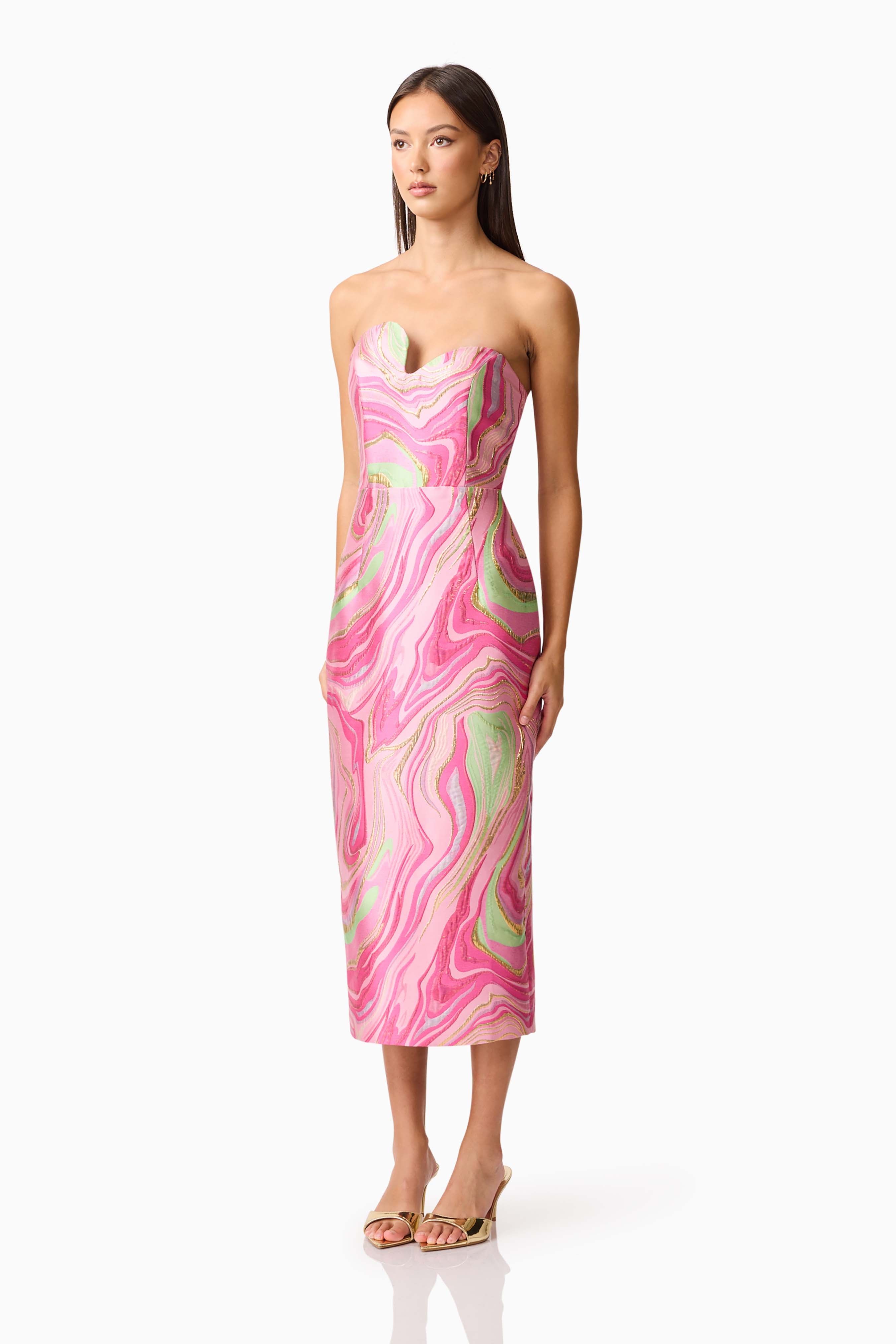 Mirella Strapless Midi Dress in Pink