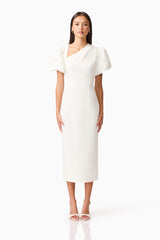Hester Puff Sleeve Midi Dress in White