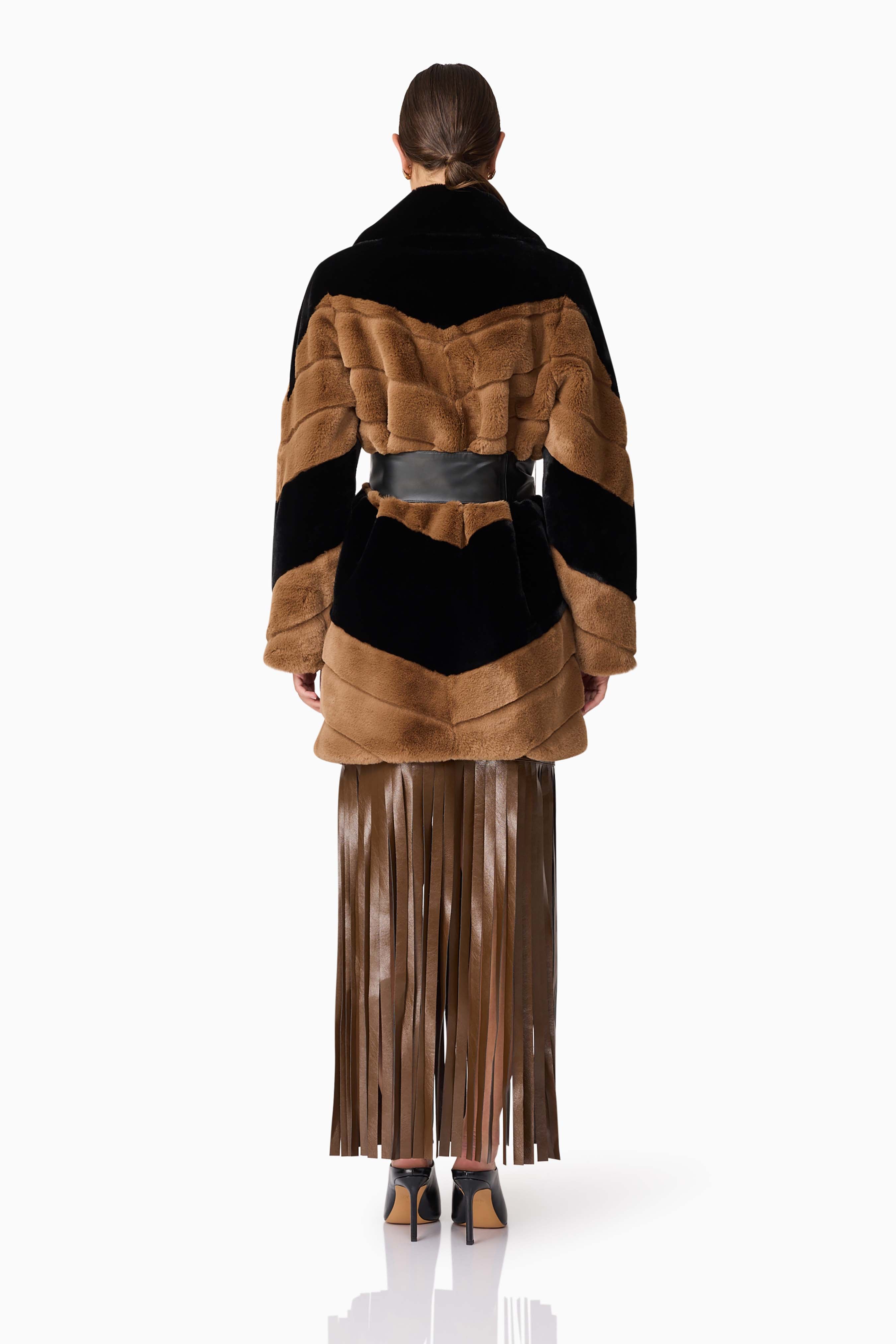 Felicia Faux Fur Coat in Black & Brown