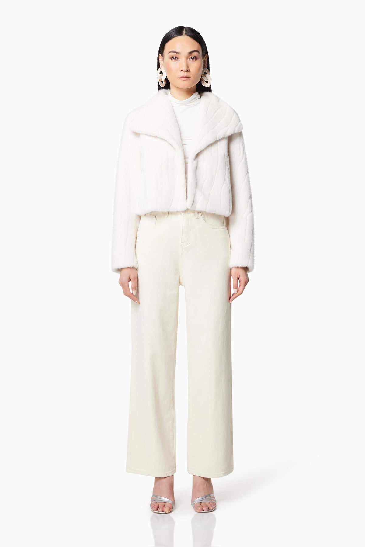 Fernie Cropped Faux Fur Jacket in White