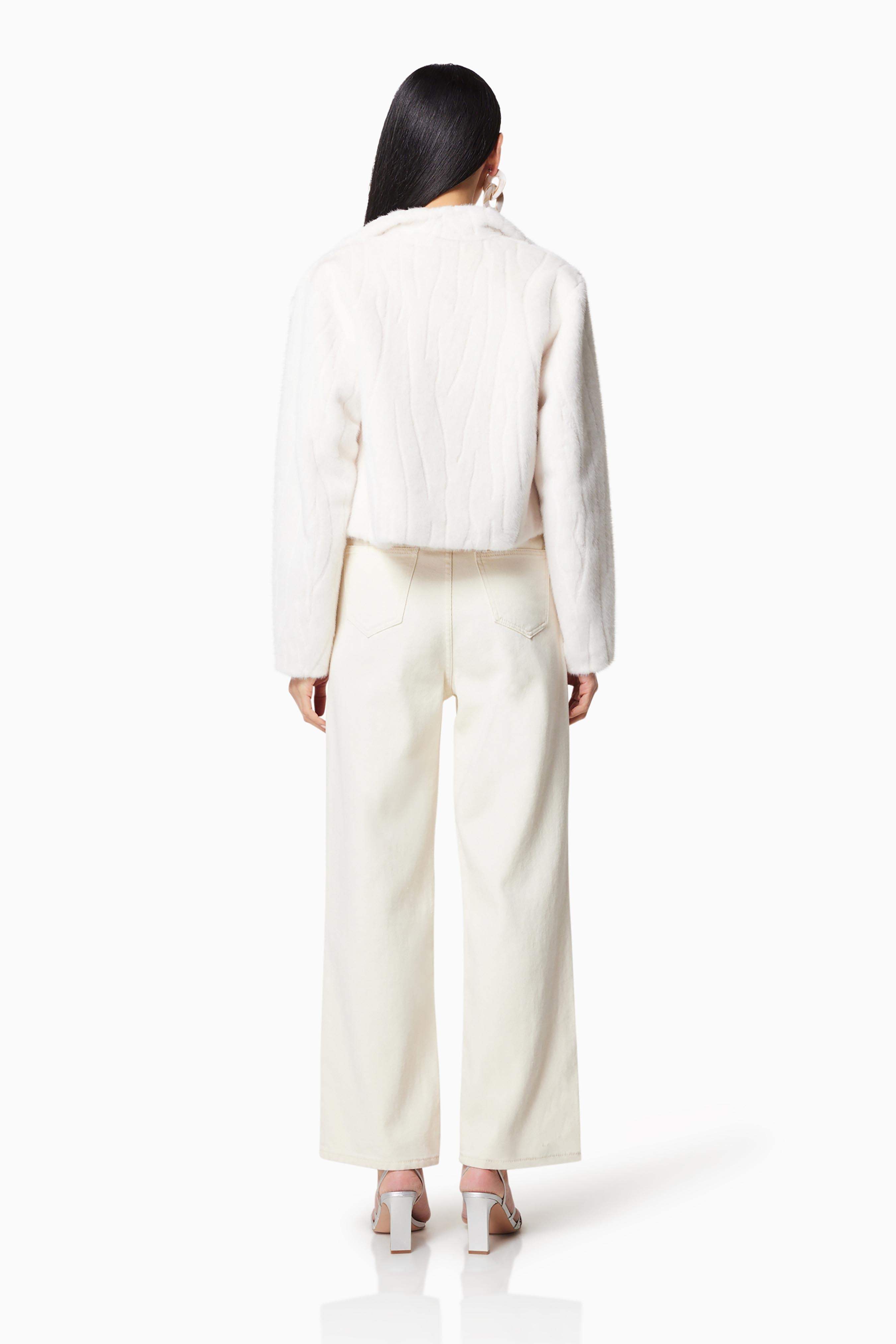 Fernie Cropped Faux Fur Jacket in White