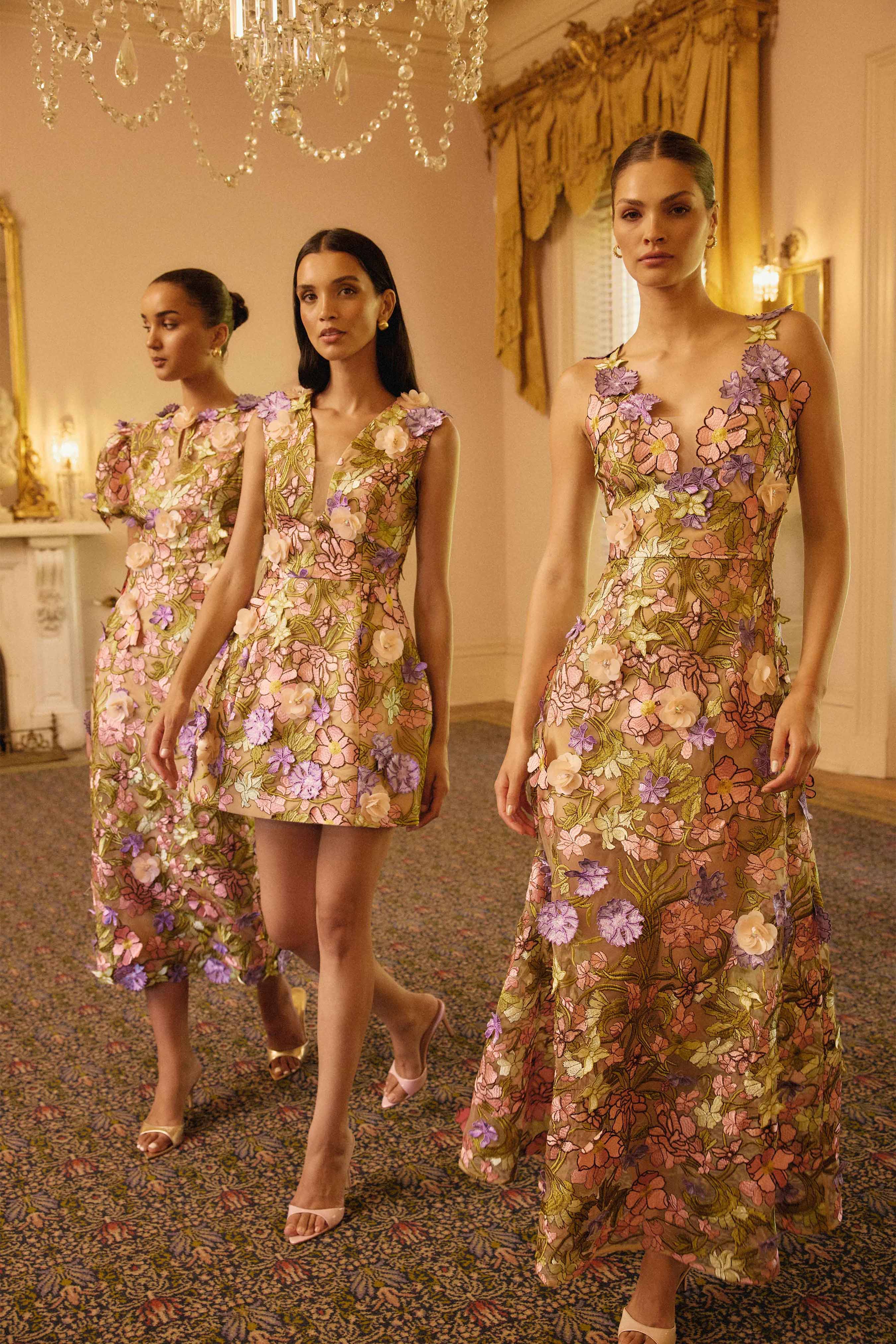 Fiora A-Line Gown in Green & Pink Floral