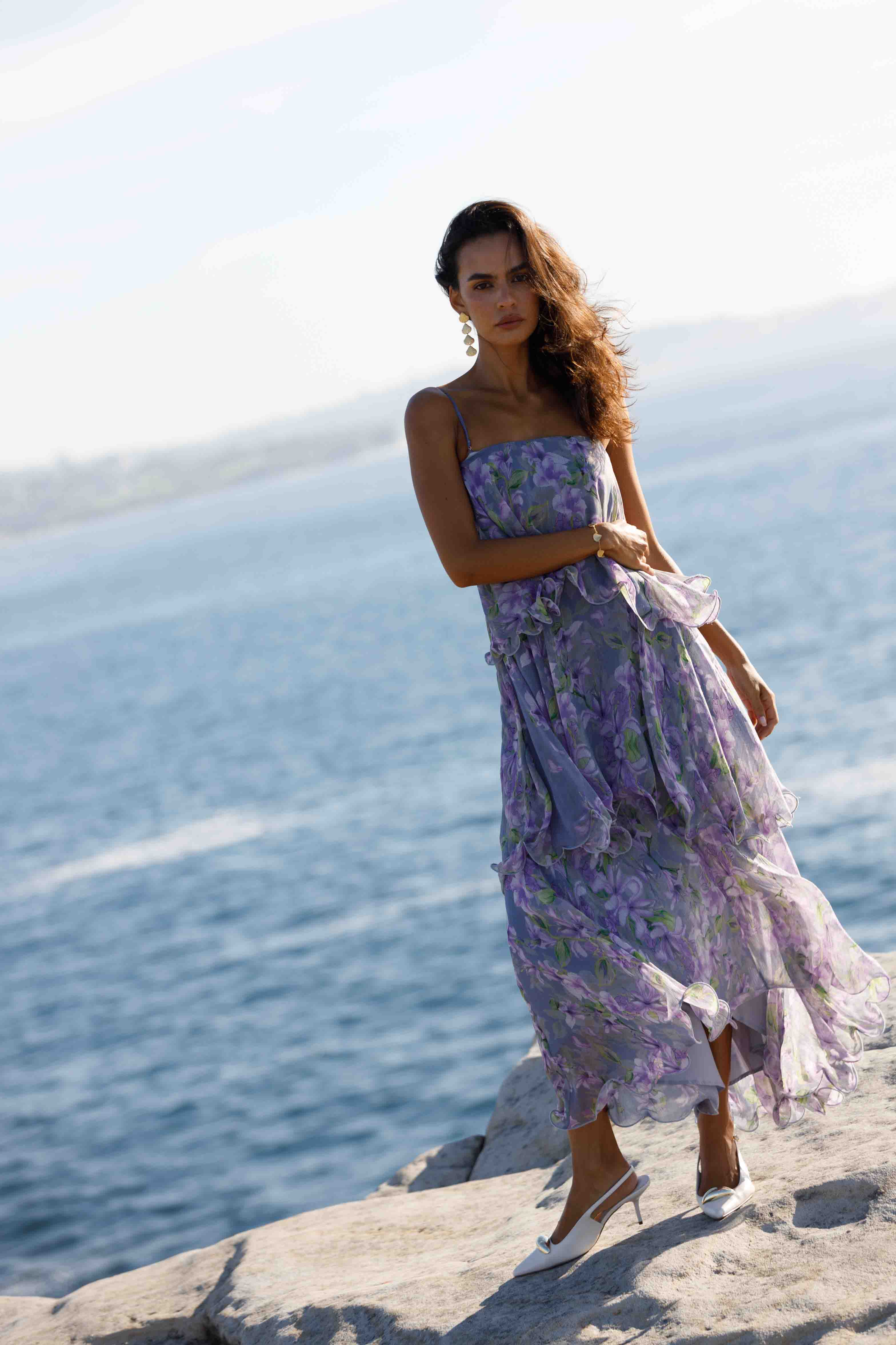 Milena Strapless Maxi Dress in Purple Floral